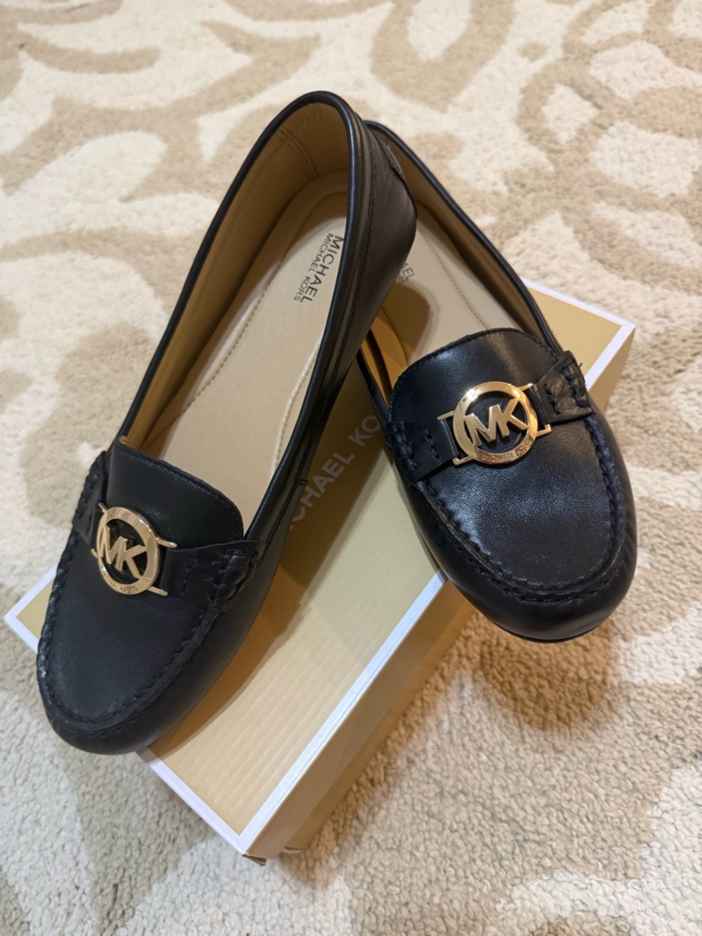 Michael Kors Black Leather MK Logo Loafers